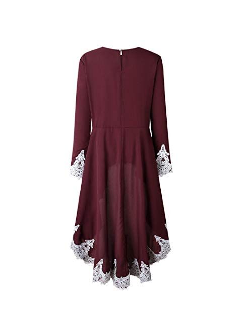 Mintsnow Women Elegant Ruffle High Low Asymmetrical Long Sleeve Bodycon Tops Blouse Shirt Dress