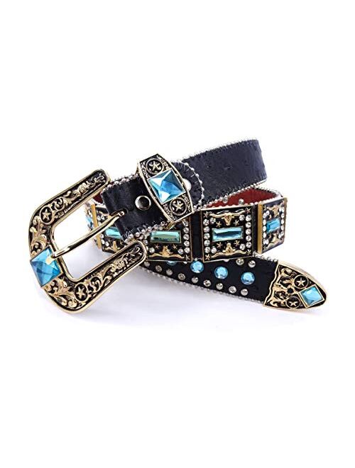 Genuine Leather Western Belt for Men And Women Rhinestones With Engraved Buckle For Cowboys and Cowgirls – Country Style