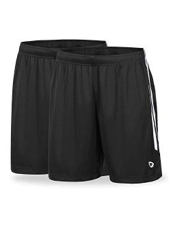 Men's 6.5‘’ 2-Pack Athletic Soccer Shorts Lightweight Loose-Fit UPF 50  Gym Workout Training with Drawstrings