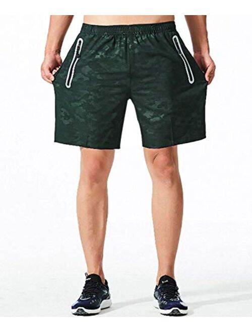 Euymhod Men Basketball Running Gym Workout Athletic Shorts Lining Quick Dry Shorts with Zipper Pockets