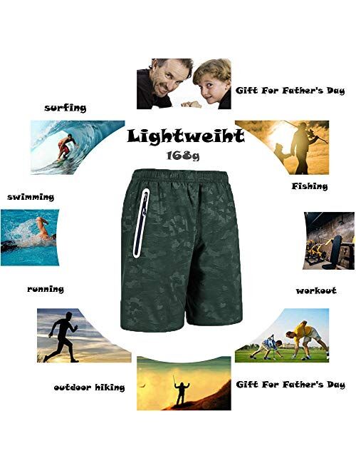 Euymhod Men Basketball Running Gym Workout Athletic Shorts Lining Quick Dry Shorts with Zipper Pockets