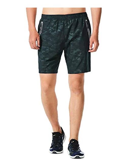 Euymhod Men Basketball Running Gym Workout Athletic Shorts Lining Quick Dry Shorts with Zipper Pockets