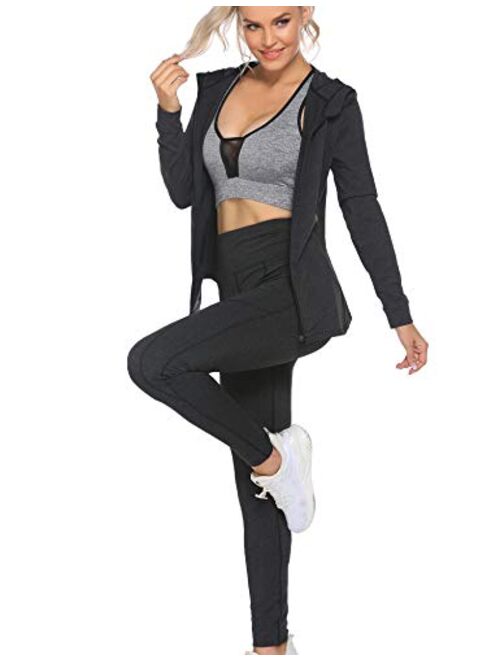 HOTLOOX 2 Piece Workout Sets for Women High Waisted Leggings Yoga Jacket Gym Set Jogging Suit Sports Tracksuit S-XXL