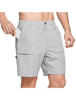 7" Cargo Shorts for Men Lightweight Stretchy Elastic Waist Quick Dry Shorts with Zip Pockets Hiking Fishing