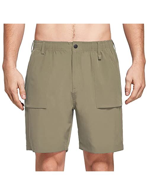 BALEAF 7" Cargo Shorts for Men Lightweight Stretchy Elastic Waist Quick Dry Shorts with Zip Pockets Hiking Fishing