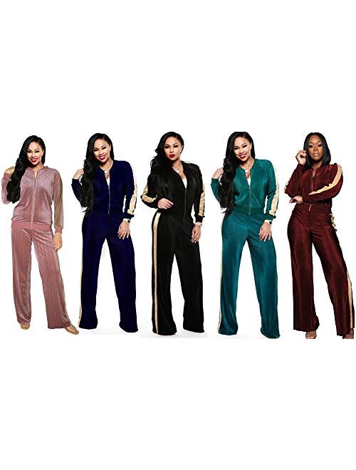 Two Pice Outfits for Women Sweatsuits - Velvet Tracksuit Set Zip Jackets Tops and Sweatpants Jogging Suit