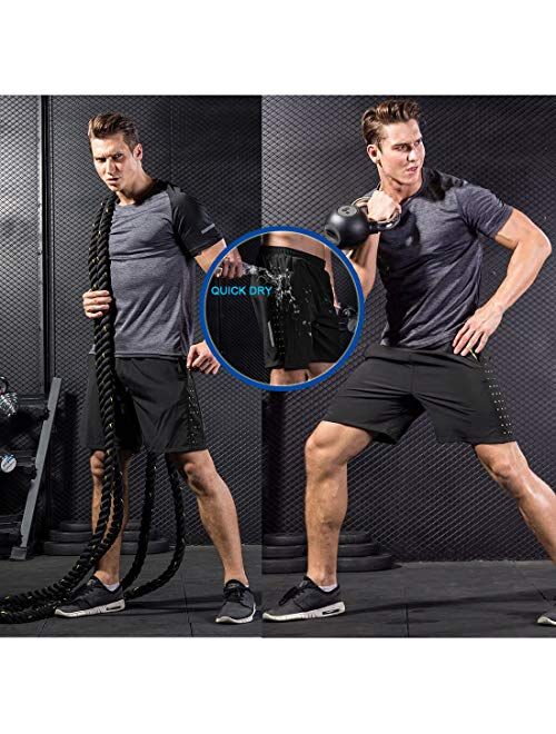 Men Athletic Shorts with Zipper Pockets Dry Fit Gym Shorts for Running Training and Fitness