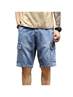LONGBIDA Men's Loose Fit Denim Cargo Shorts with Multi Pockets
