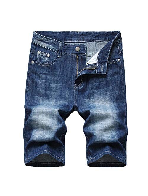 Men's Summer Denim Shorts Casual Stretchy Jeans Shorts Classic Fit Distressed Short Pants
