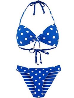 Women's Halter Bikini Set Swimsuit Bathing Suit with Polka Dots Print