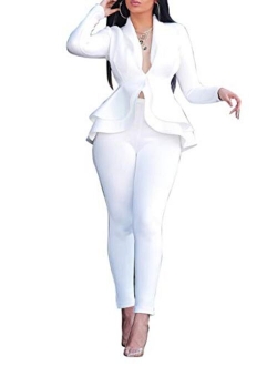 Salimdy Sexy 2 Piece Outfits for Women Long Sleeve Solid Blazer with Pants Casual Elegant Business Suit Sets