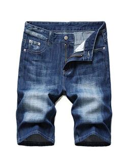 FHQueen Men's Jeans Shorts Summer Denim Shorts Classic Fit Casual Distressed Short Pants with Pockets