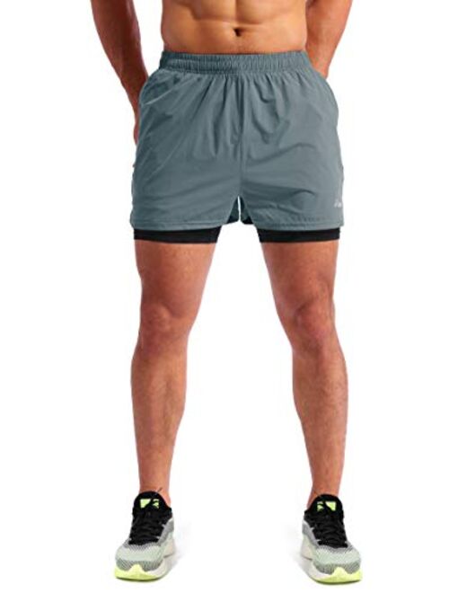 BALEAF Men's 2 in 1 Running Athletic Shorts 5" Quick Dry Workout Shorts with Liner Zipper Pocket