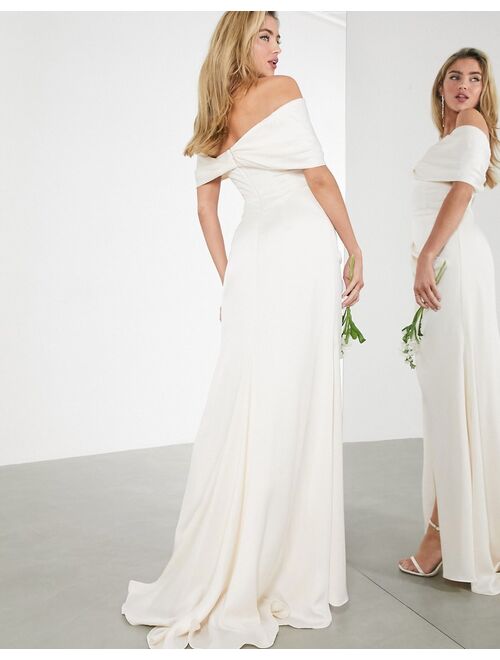 ASOS EDITION Beatrice Bardot Drape Wrap Off Shoulder Slit wedding dress