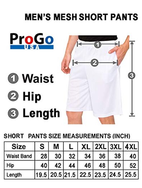 PROGO Men's Athletic Moisture Wicking Long Mesh Short Pants with Two Side Pockets