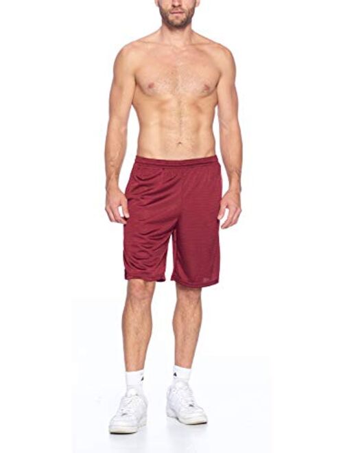 PROGO Men's Athletic Moisture Wicking Long Mesh Short Pants with Two Side Pockets