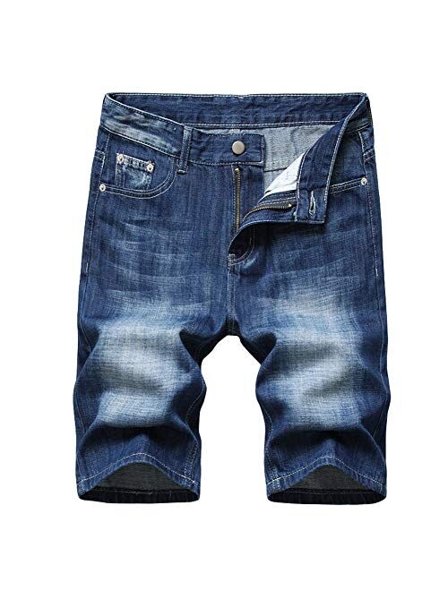 chouyatou Men's Summer Essential Straight Leg Casual Ripped Denim Jean Shorts