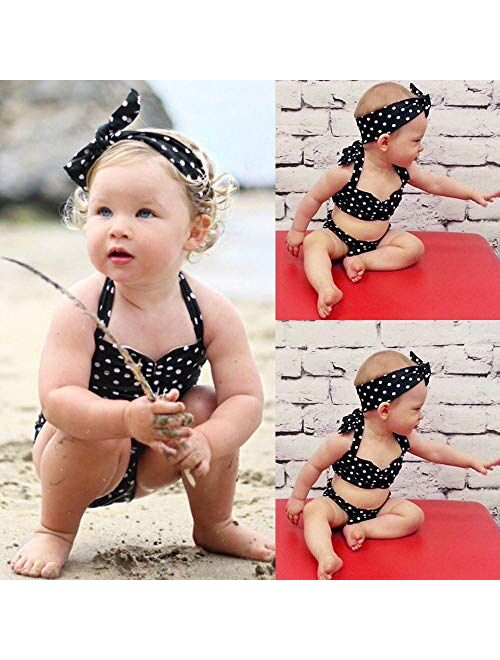 Baby Girl Bikini, Kids Toddler Polka Dot Swimsuits Halter Swimwear Bikinis Set with Headband