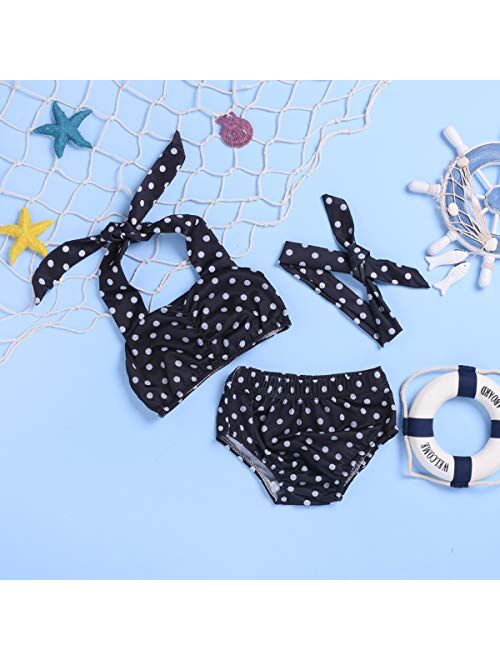 Baby Girl Bikini,Kids Toddler Polka Dot Swimsuits Halter Swimwear Bikinis Set with Headband 