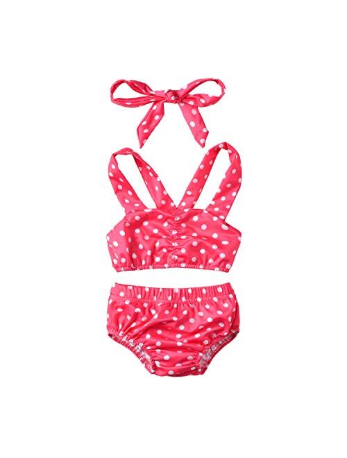 3pc Cute Kids Baby Girl Swimwear Star Stripe Straps Swimsuit Bathing Bikini Set