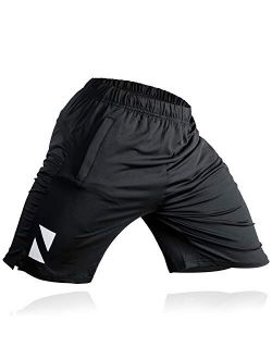 Athletic Workout Shorts with Zipper Pockets - Sweat Wicking Gym Short (Black)