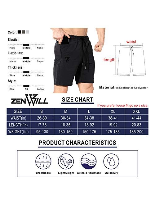 ZENWILL Mens Gym Running Shorts Workout Athletic Bodybuilding Fitness Shorts with Zip Pockets 