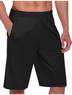 Men's 11'' Athletic Basketball Shorts Long with Zipper Pockets Gym Shorts Lightweight Workout Training Drawstrings