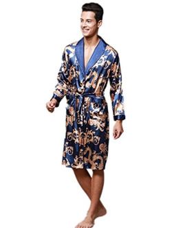 Men's Short Kimono Robes Silk Nightwear Bathrobes