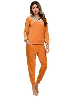 Irevial Womens Striped V Neck Lounge Sets with Shorts 2 Piece Pajamas Sleepwear Summer Tracksuit