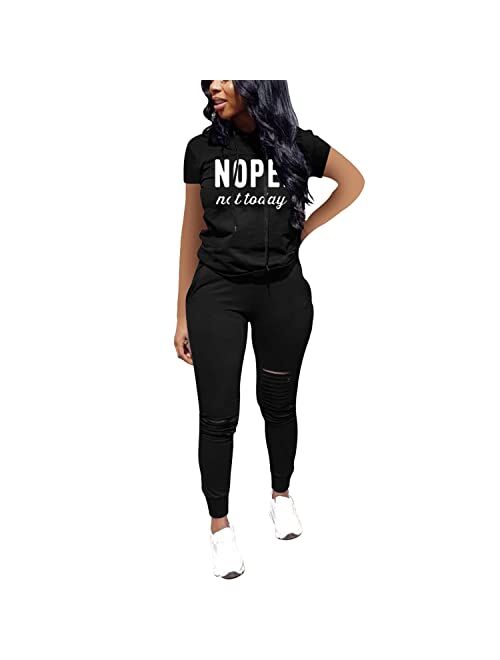 Nimsruc Women 2 Piece Tracksuit Outfits Casual Sports Short Sleeve Pullover Hoodie Sweatsuits