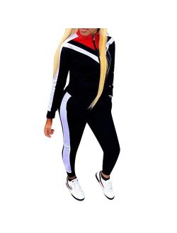 Two Piece Outfits for Women - Stripe Patchwork Long Sleeve Sweatshirt and Skinny Jogging Pants Tracksuit Sets