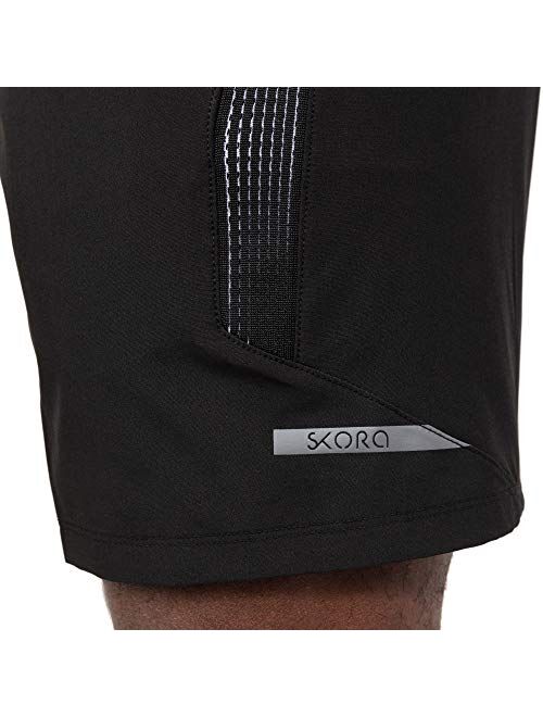 Skora Men's Two in One and Unlined Athletic Running Shorts with Pockets and Zip Back Pocket