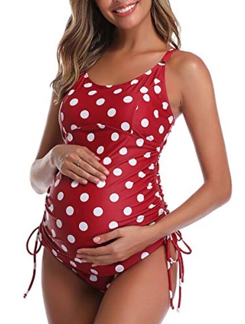 MiYang Women Maternity Tankini Polka Dot Pregnant Two Piece Beach Swimwear