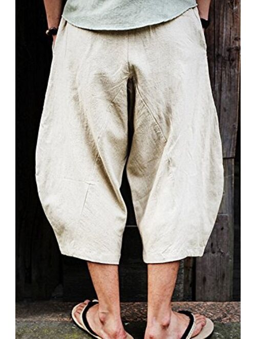 Banana Bucket Men's Patchwork Shorts Loose Linen Harem Capri Pants