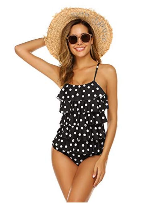 MAXMODA Women's One Piece Swimsuit Layered Ruffle Tummy Control Bathing Suits Flounce Monokini Swimwear