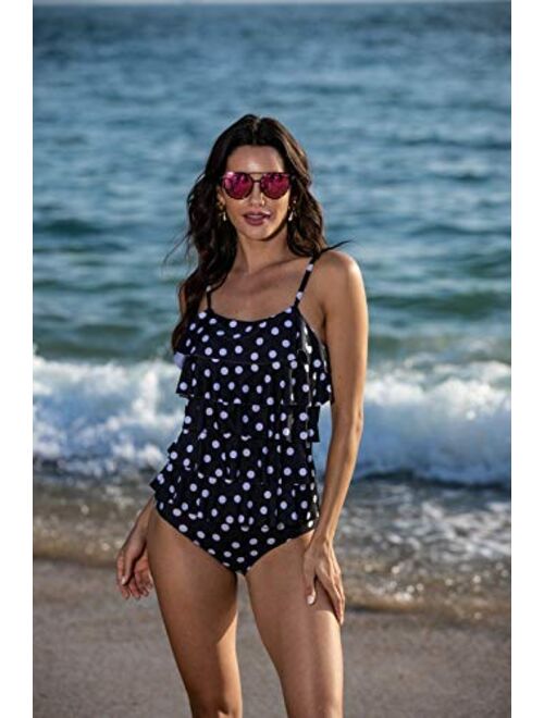 MAXMODA Women's One Piece Swimsuit Layered Ruffle Tummy Control Bathing Suits Flounce Monokini Swimwear