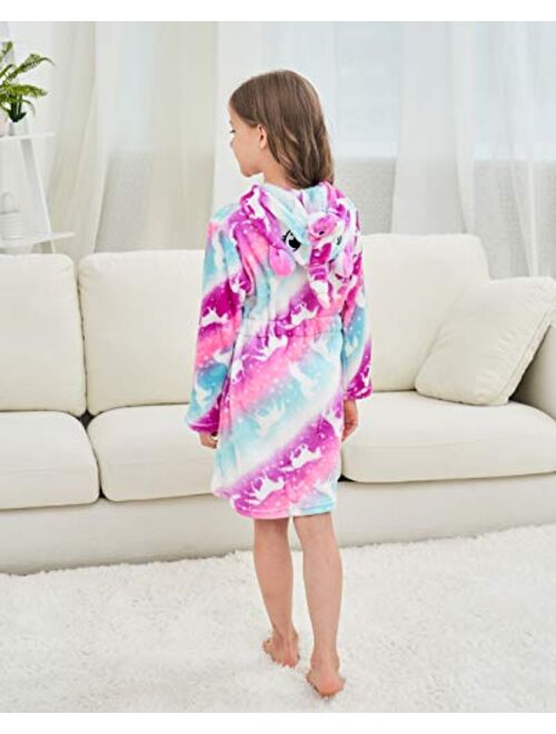 Sleepwear Soft Unicorn Hooded Bathrobe|Unicorn Gifts for Girls Towelling Bathrobe 4-11 Years MingLaken Girls Dressing Gown Hooded Bathrobe