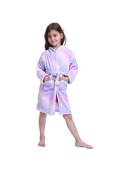 UsHigh Kids Unicorn Robe Girls Soft Plush Bathrobe Novelty Hooded Nightgown Gift