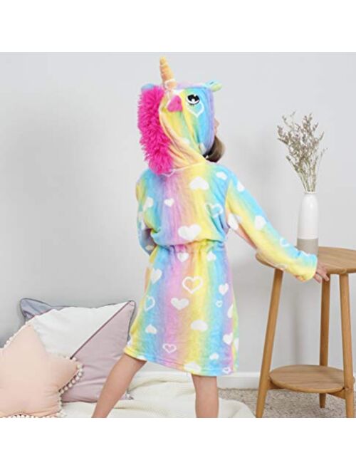 Doctor Unicorn Soft Unicorn Hooded Bathrobe with Hearts - Unicorn Gifts for Girls
