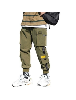 Banana Bucket Mens Techwear Harem Pants, Hip Hop Casual Jogger Cargo Pants with Multi-Pockets