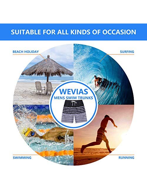 WEVIAS Mens Short Swim Trunks Quick Dry Breathable Sports Beach Surfing Running Swimming Board Shorts Mesh Lining 