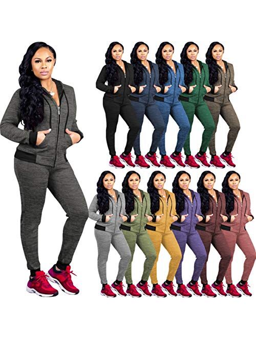 PINSV Women 2 Piece Jogging Outfits Joggers Hoodies Sweatsuits Sets Winter Workout Track Suits