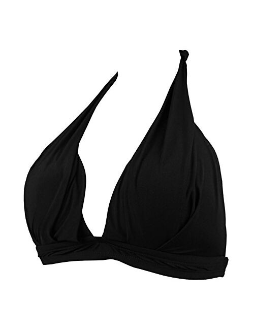 COCOSHIP Women's Solids Ruched Shirred Bikini Top Molded Soft Cup Halter Swim Tankinis(FBA)