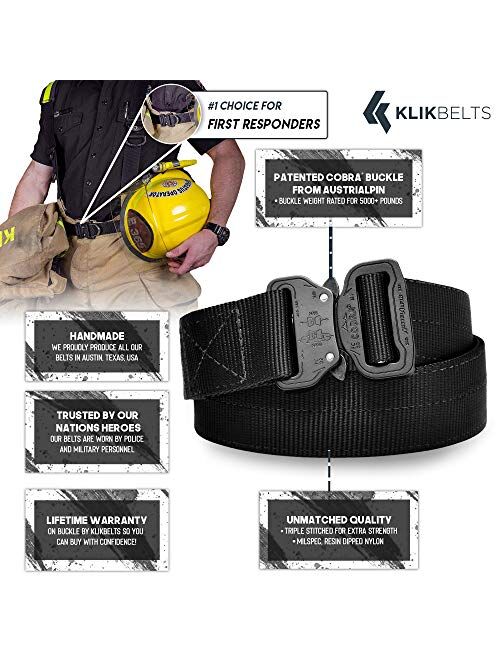 Klik Belts Tactical Belt –2 PLY 1.5" Nylon Heavy Duty Belt Quick Release Cobra Buckle - Unisex