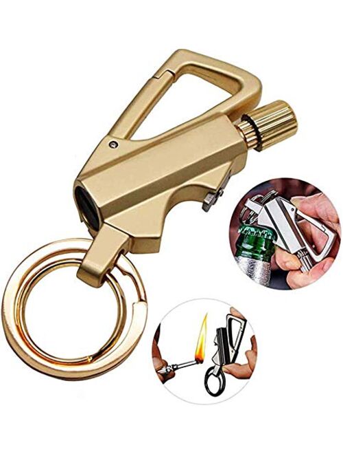 Beinhome 3 in 1 Keychain Bottle Opener Flint Metal Matchstick Fire Starter, Portable Keychain Multitool Buckle Lighter EDC Gift Ideas Emergency Survival Gear