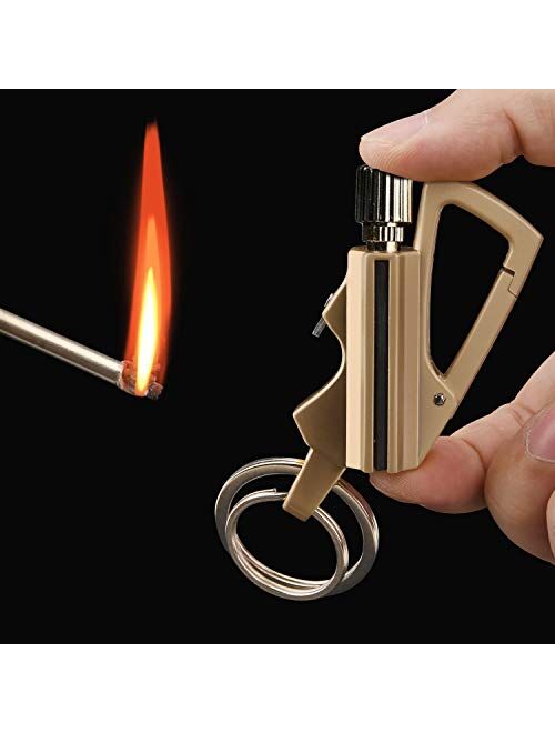 Beinhome 3 in 1 Keychain Bottle Opener Flint Metal Matchstick Fire Starter, Portable Keychain Multitool Buckle Lighter EDC Gift Ideas Emergency Survival Gear