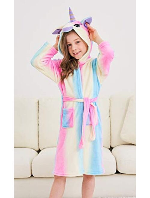 Doctor Unicorn Soft Unicorn Hooded Bathrobe Sleepwear with Stripe