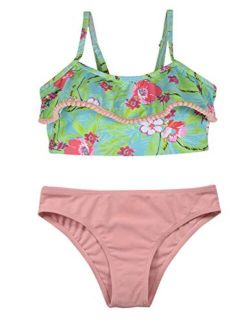 Girl's Bikini Set Flounce Two Piece Swimsuits Kids Ruffled Bathing Suits Swimwear