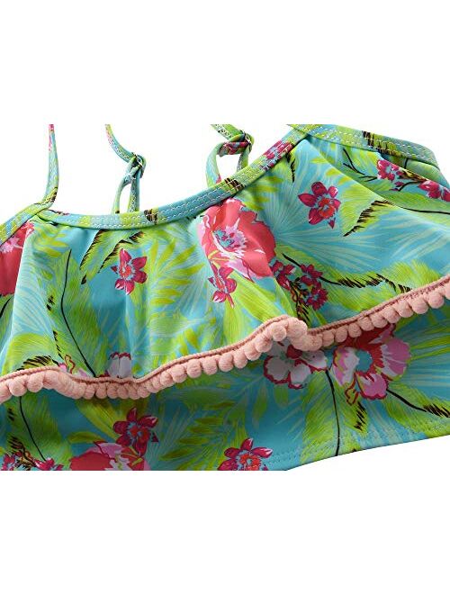 Hilor Girl's Bikini Set Flounce Two Piece Swimsuits Kids Ruffled Bathing Suits Swimwear