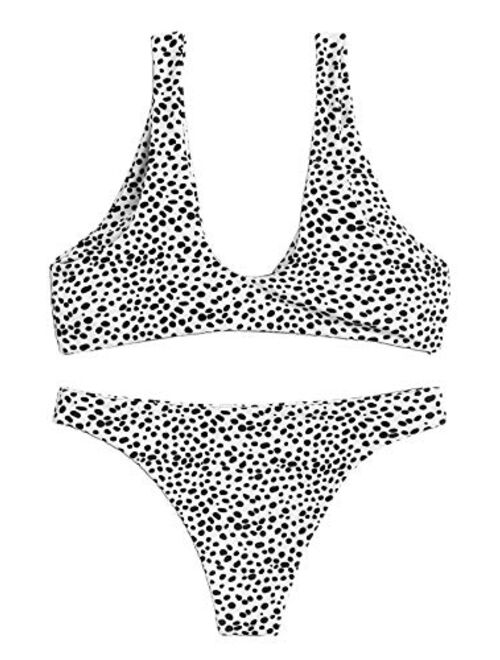 SweatyRocks Women's Sexy Bikini Swimsuit Tie Knot Front Leopard Print Swimwear Set